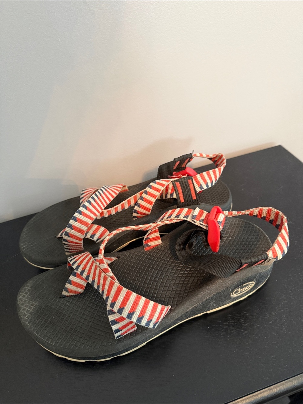 Chaco Women’s Red White Sandal with Striped Webbing